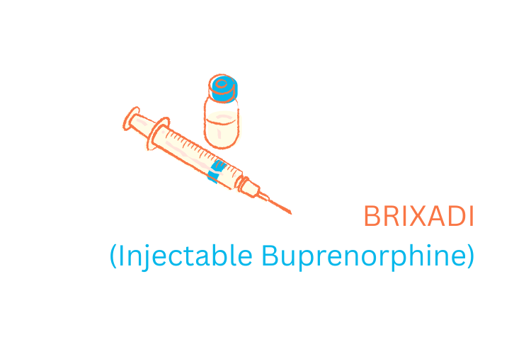 Illustration of a syringe and vial with the text "BRIXADI (Injectable Buprenorphine)," representing medication-assisted treatment for opioid use disorder in Port Saint Lucie, Florida.