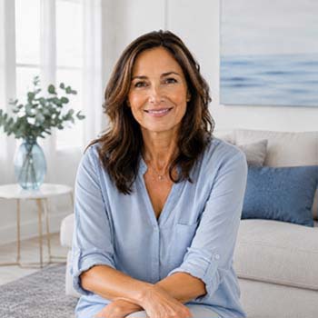 Smiling mature woman representing women’s hormone replacement therapy